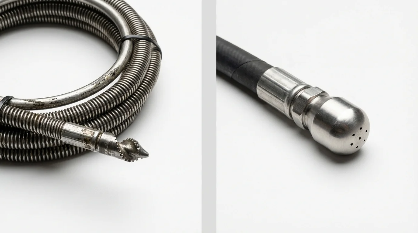 Drain snake cable and hydro jetting nozzle used for drain cleaning in Mora, NM