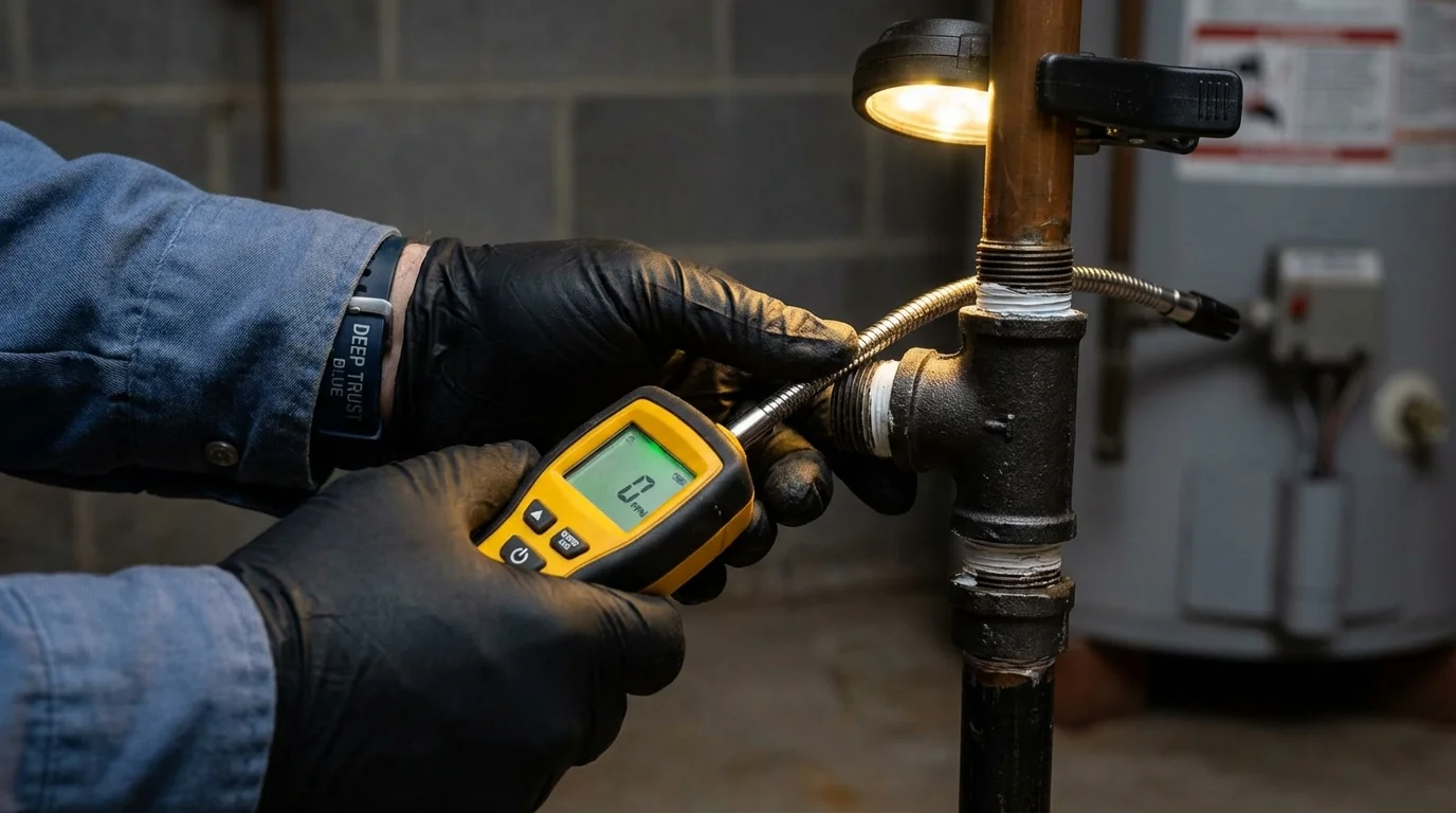 Gas leak detection with electronic sniffer by Johns Plumbing LLC in Mora